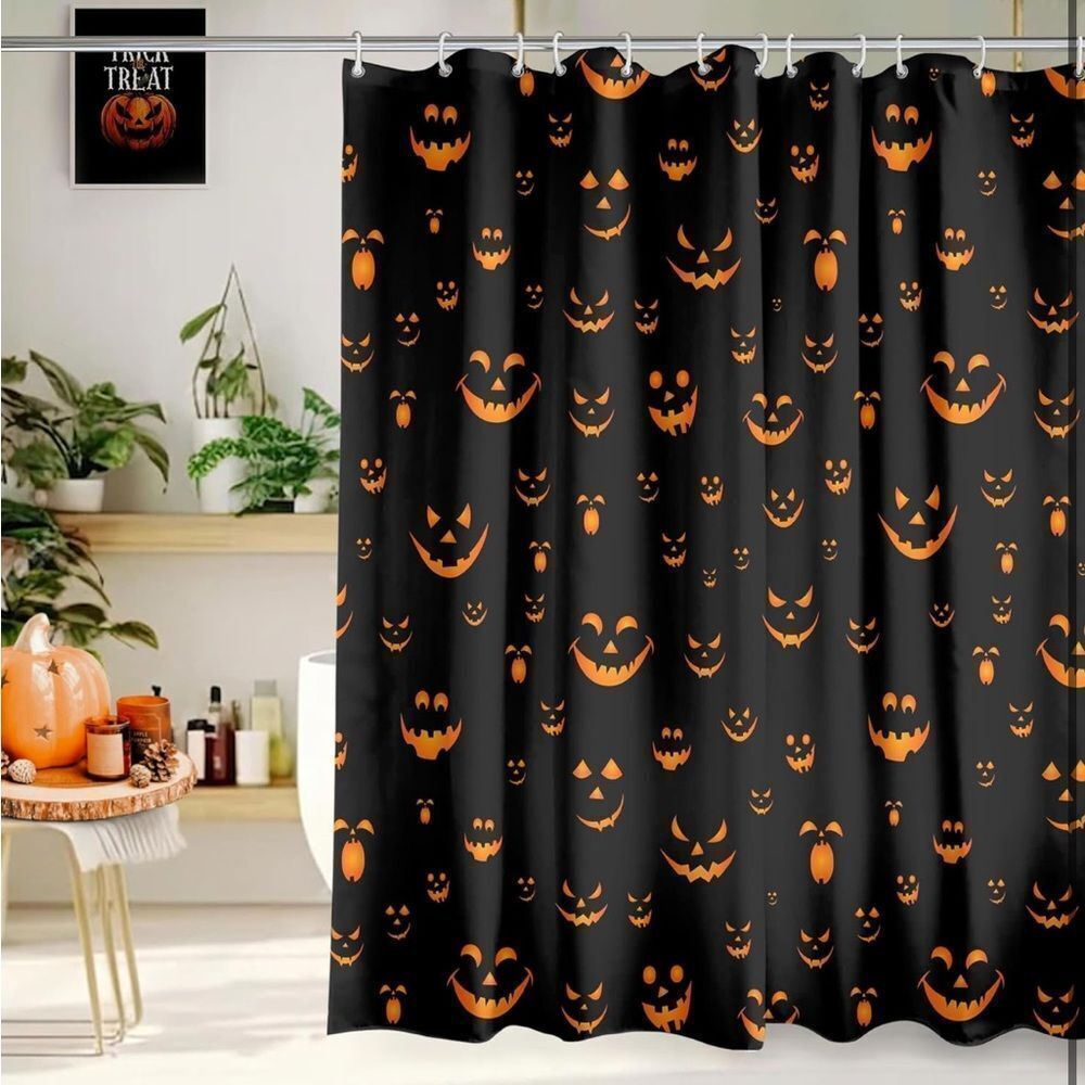 Halloween Shower Curtain 72x72 Inch, Halloween Pumpkin Face Shower Curtain